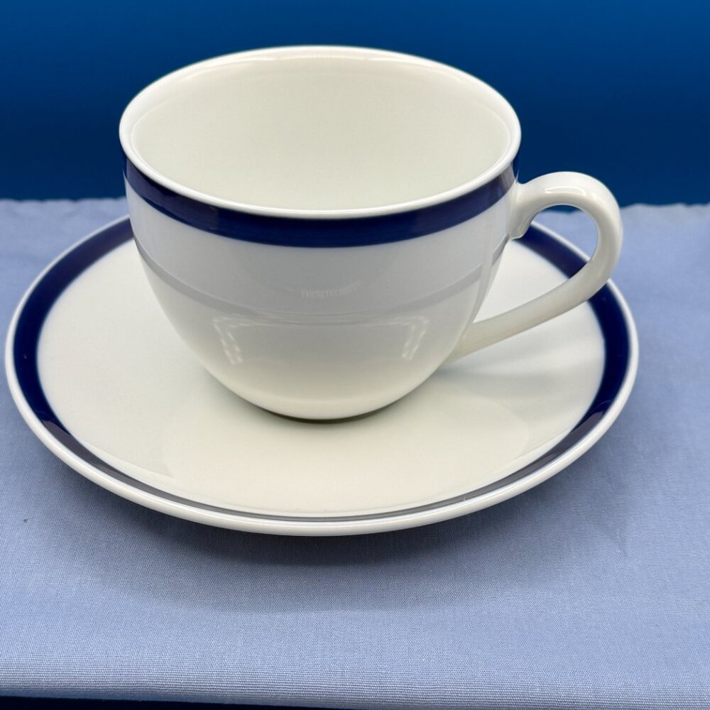 Williams Sonoma Brasserie Blue Stripe Porcelain Cup and Saucer Set of 3 - Picture 5 of 8
